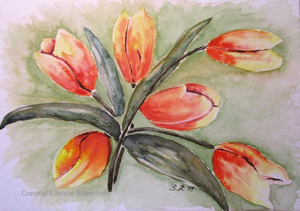 Strauß von 6 rot-gelben Tulpen